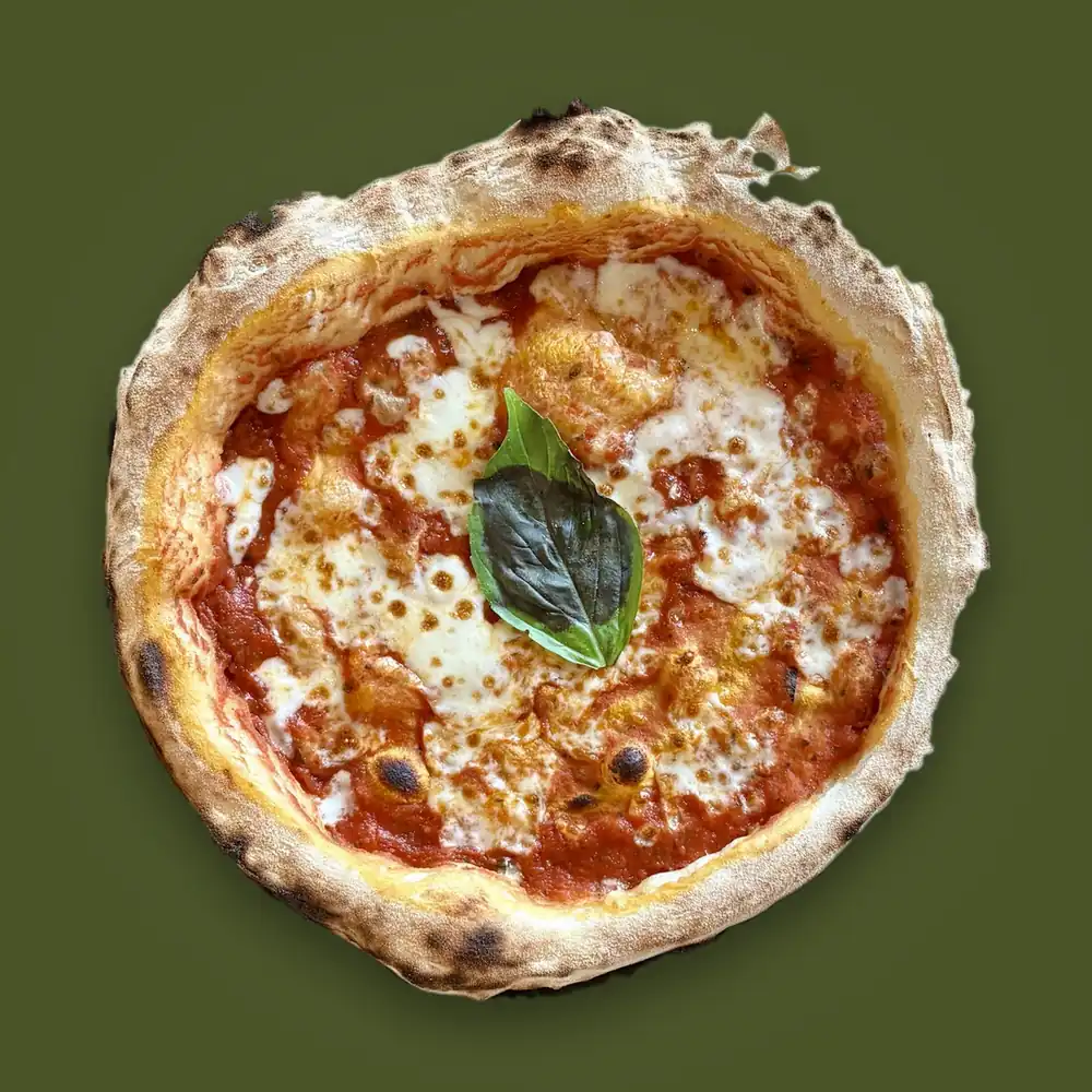 Pizza Margherita — sauce tomate, mozzarella fior di latte, basilic frais